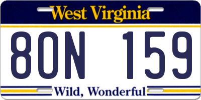WV license plate 8ON159