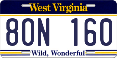 WV license plate 8ON160