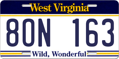 WV license plate 8ON163