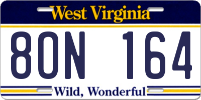 WV license plate 8ON164