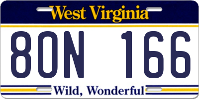 WV license plate 8ON166