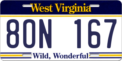 WV license plate 8ON167