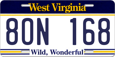 WV license plate 8ON168