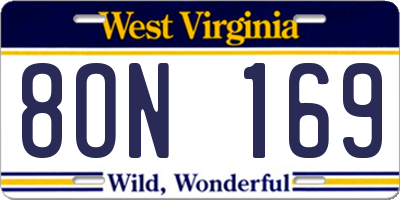 WV license plate 8ON169