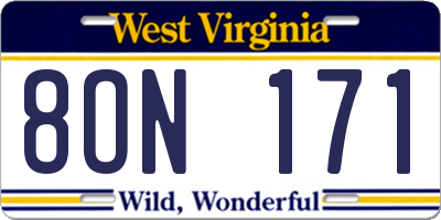 WV license plate 8ON171