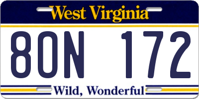 WV license plate 8ON172