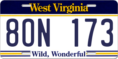WV license plate 8ON173