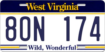 WV license plate 8ON174