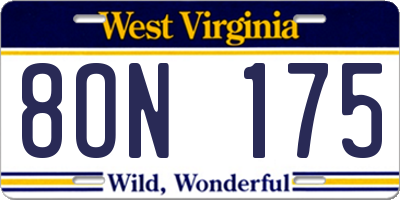 WV license plate 8ON175