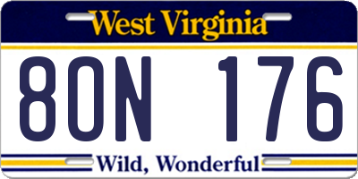 WV license plate 8ON176
