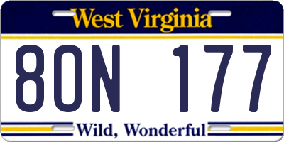 WV license plate 8ON177