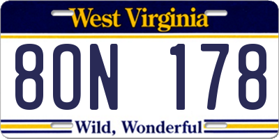 WV license plate 8ON178
