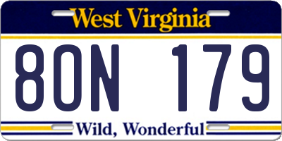 WV license plate 8ON179