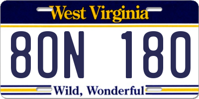 WV license plate 8ON180