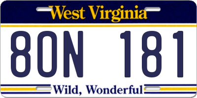WV license plate 8ON181