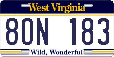 WV license plate 8ON183