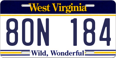 WV license plate 8ON184