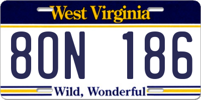 WV license plate 8ON186