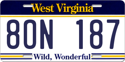 WV license plate 8ON187