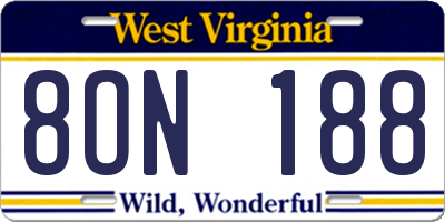 WV license plate 8ON188