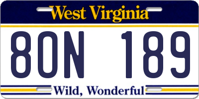 WV license plate 8ON189