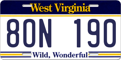 WV license plate 8ON190