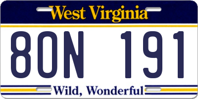 WV license plate 8ON191