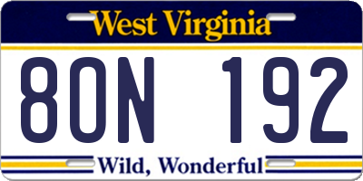 WV license plate 8ON192