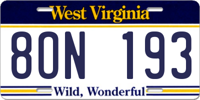 WV license plate 8ON193