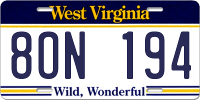 WV license plate 8ON194