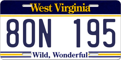 WV license plate 8ON195