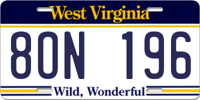 WV license plate 8ON196