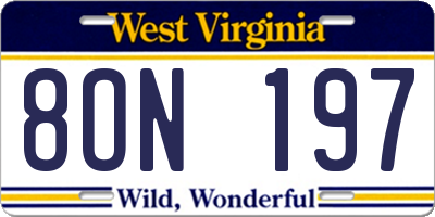 WV license plate 8ON197