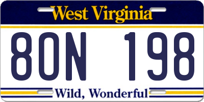 WV license plate 8ON198