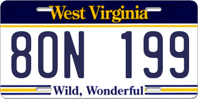 WV license plate 8ON199