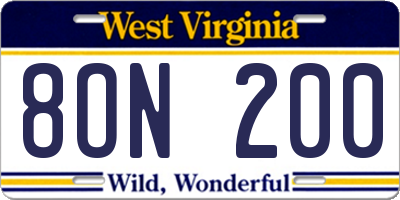 WV license plate 8ON200