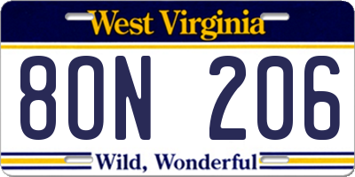 WV license plate 8ON206