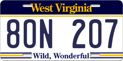 WV license plate 8ON207