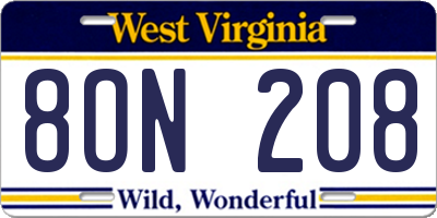 WV license plate 8ON208