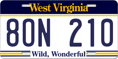 WV license plate 8ON210