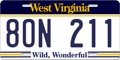 WV license plate 8ON211