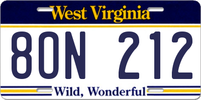 WV license plate 8ON212