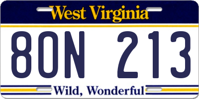 WV license plate 8ON213