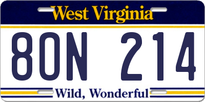 WV license plate 8ON214