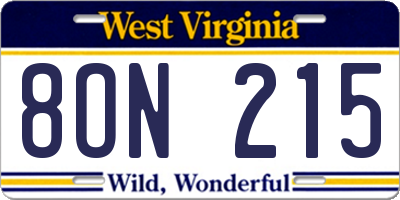 WV license plate 8ON215