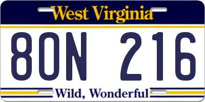 WV license plate 8ON216