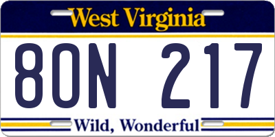 WV license plate 8ON217