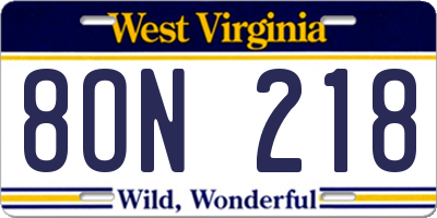 WV license plate 8ON218