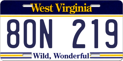 WV license plate 8ON219