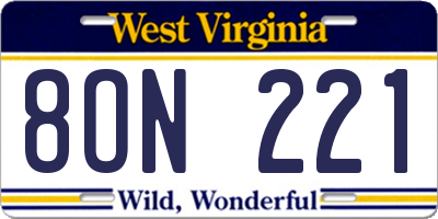 WV license plate 8ON221